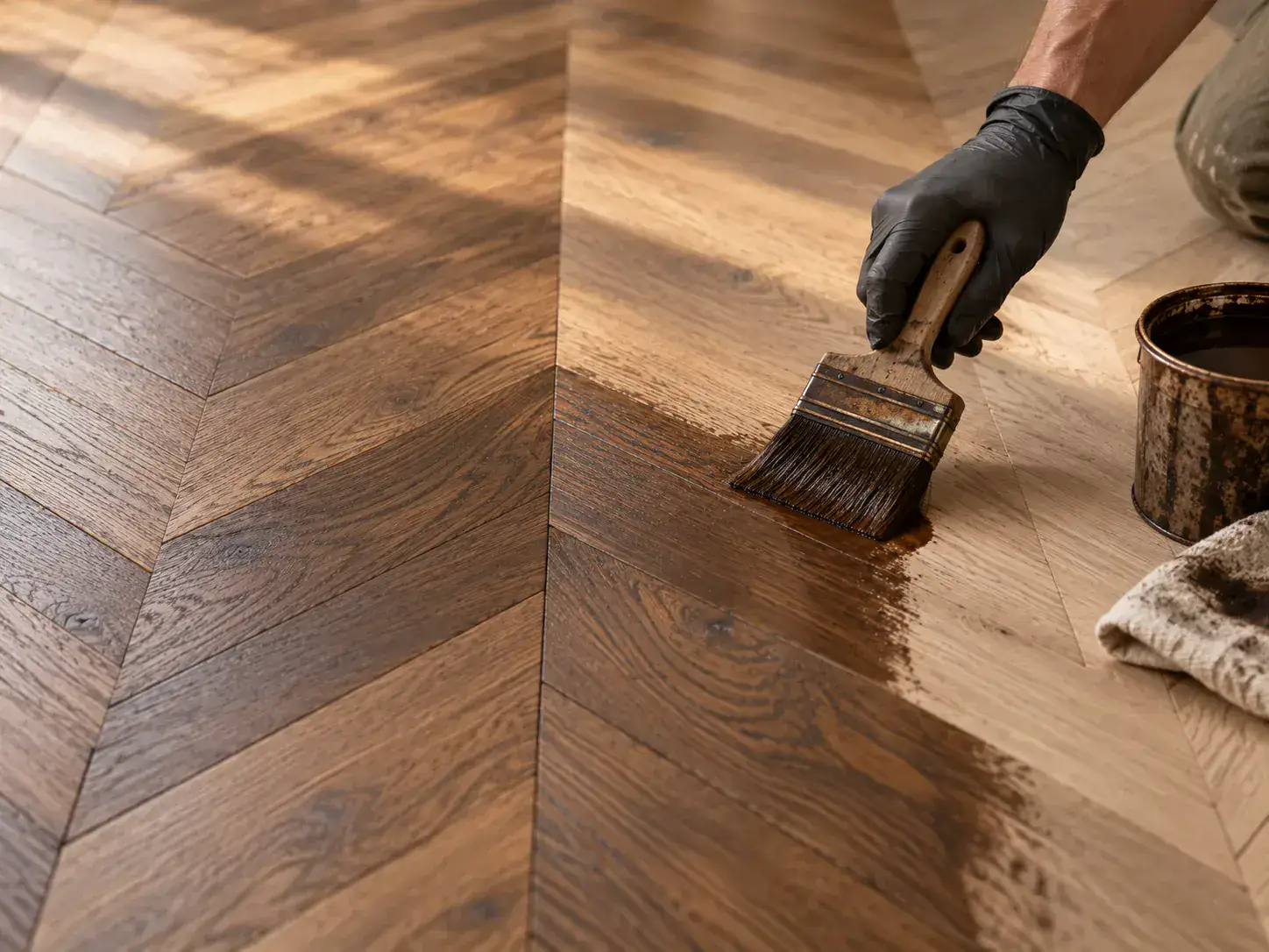 Hand applying finish to a timber floor