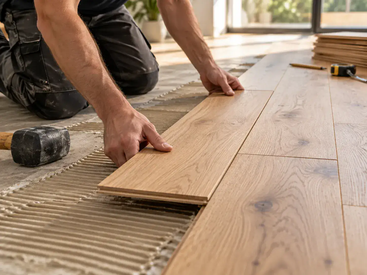 Timber boards being installed in a room