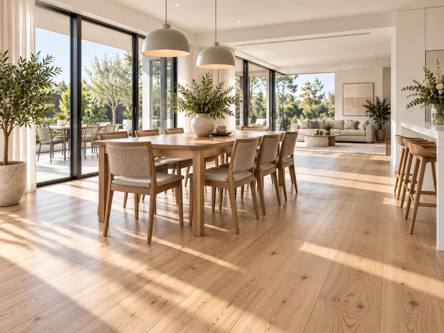 Light timber flooring in a bright residential interior
