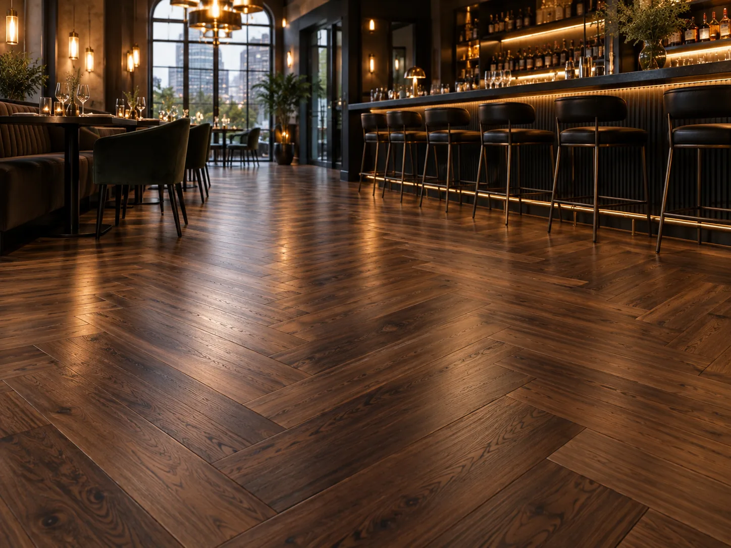 Dark timber flooring in a commercial interior