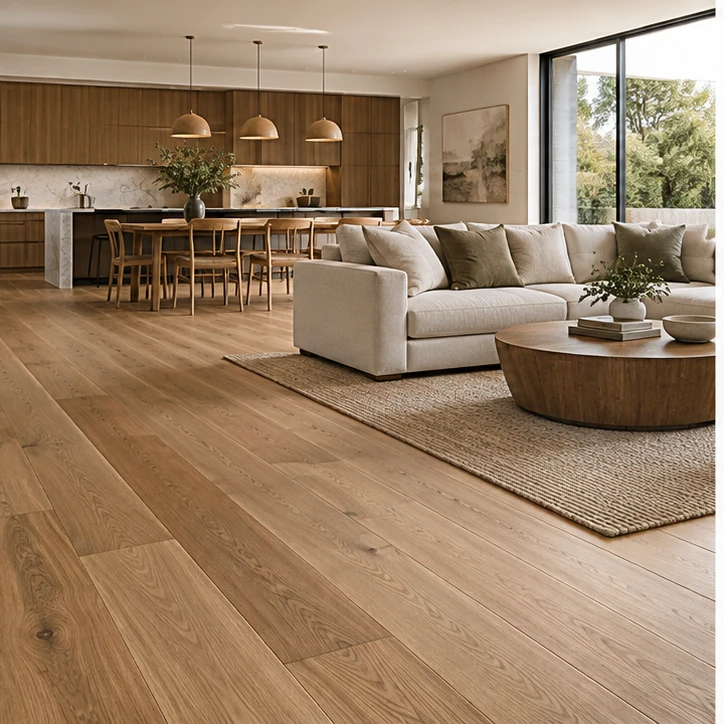 Timber floor installation through an open living area