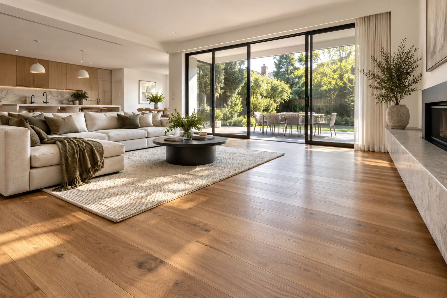 Timber floor after professional sanding and finishing in a Melbourne interior