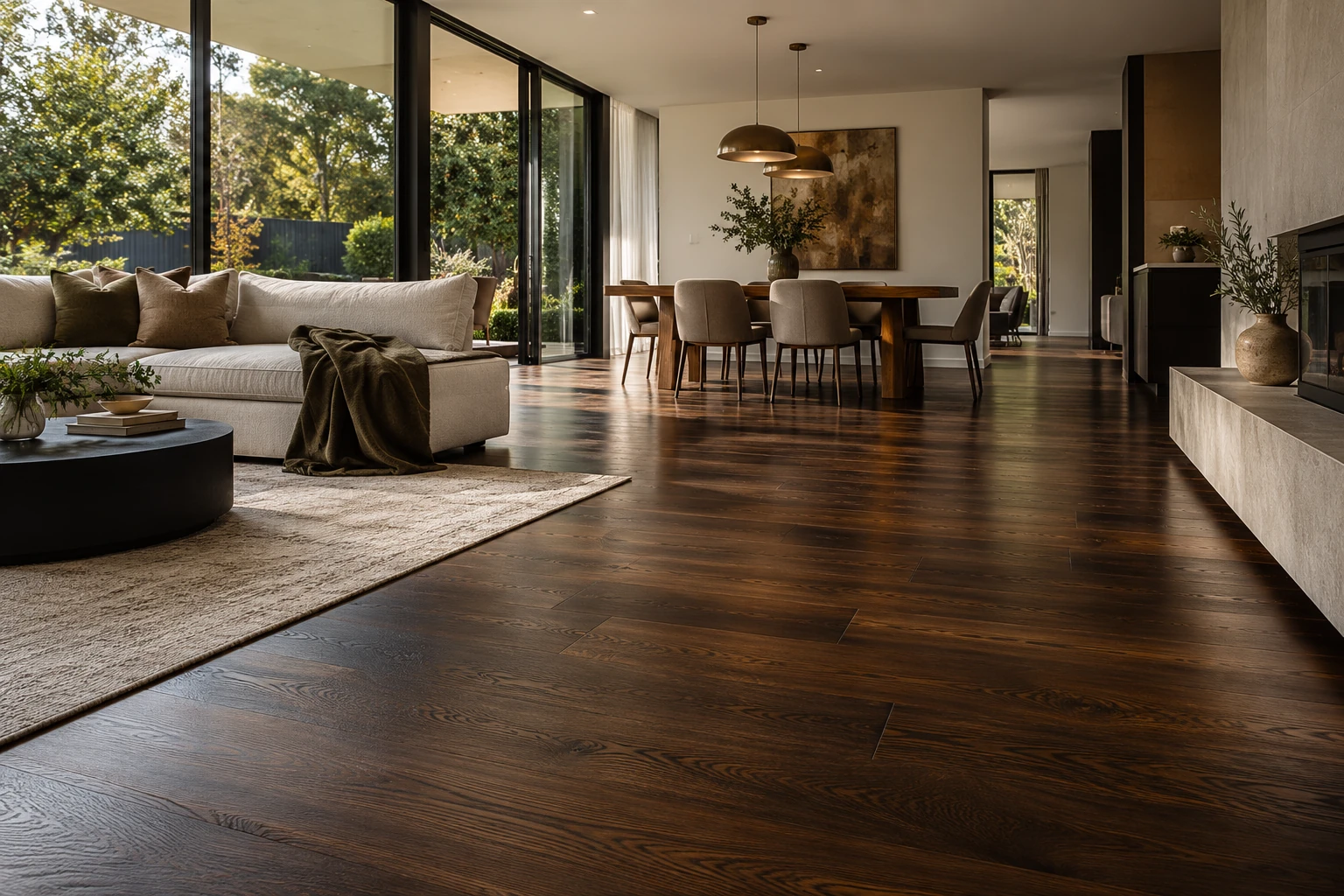 Stained timber floor showing rich natural grain in a Melbourne interior